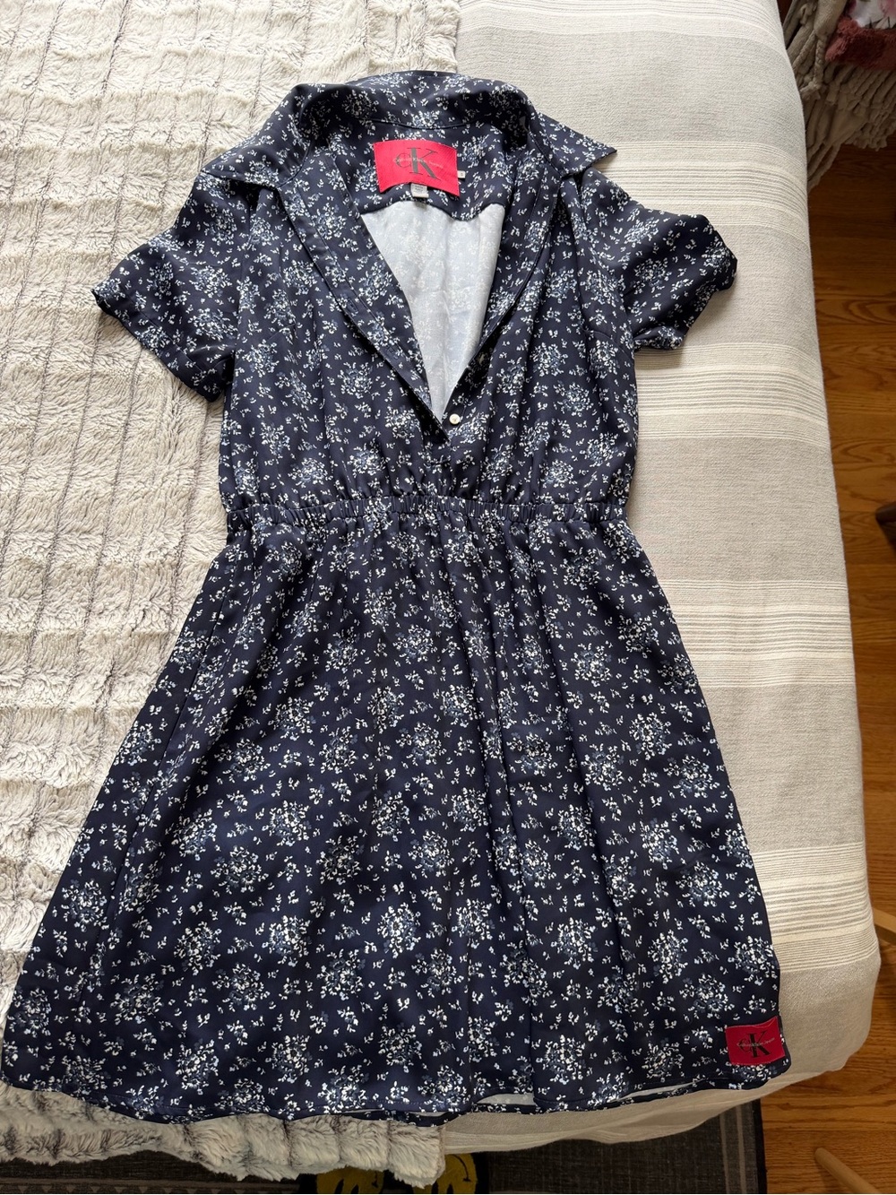 Calvin Klein Navy and White Floral Dress